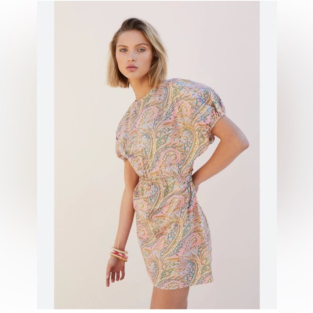 SUBOO Women's Lennon Mini Round Neck Backless Dress Small Paisley Cutout Spring